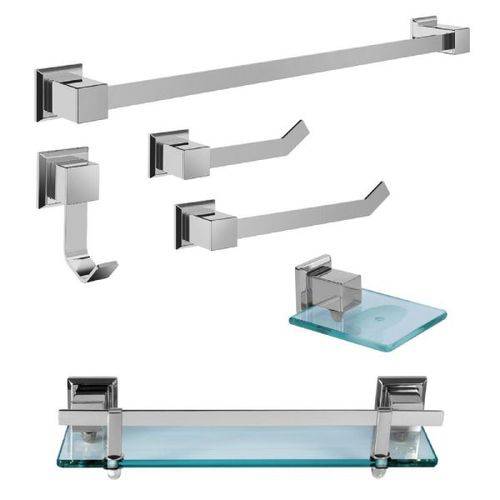 Tamanhos, Medidas e Dimensões do produto Kit de Acessórios para Banho 6 Peças em Aço Inox Ducon Metais Linha Premium PR4001 com Vidro Incolor