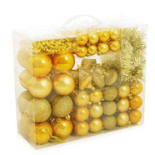 Tamanhos, Medidas e Dimensões do produto KIT de Luxo Bolas, Festões e Cordões Ouro - 105 Peças