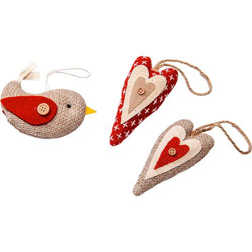 Tamanhos, Medidas e Dimensões do produto Kit Enfeite de Árvore em Feltro (coração + Pássaro) - 3 Peças - Christmas Traditions