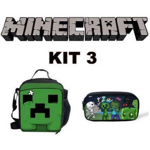 Tamanhos, Medidas e Dimensões do produto Kit Escolar Minecraft - Lancheira + Estojo - Exclusivo - Kit 3