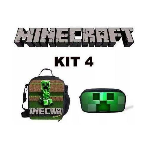 Tamanhos, Medidas e Dimensões do produto Kit Escolar Minecraft- Lancheira + Estojo - Exclusivo - Kit 4