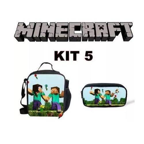 Tamanhos, Medidas e Dimensões do produto Kit Escolar Minecraft - Lancheira + Estojo - Exclusivo - Kit 5