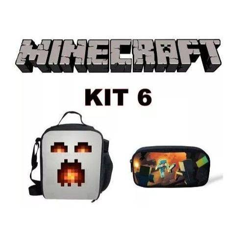 Tamanhos, Medidas e Dimensões do produto Kit Escolar Minecraft - Lancheira + Estojo - Exclusivo - Kit 6