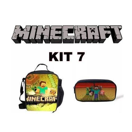 Tamanhos, Medidas e Dimensões do produto Kit Escolar Minecraft - Lancheira + Estojo - Exclusivo - Kit 7