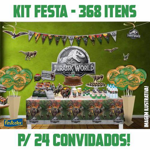 Tamanhos, Medidas e Dimensões do produto Kit Festa Completa Jurassic World | para 24 Convidados