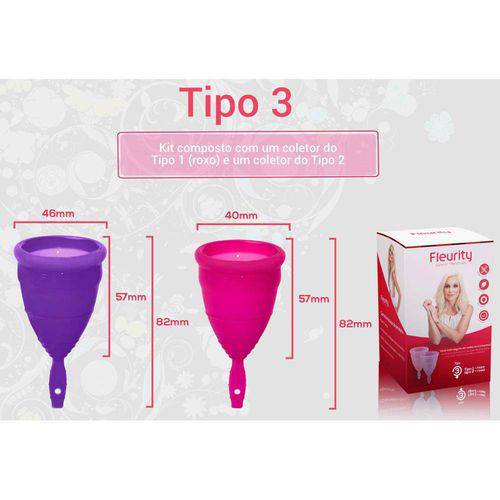 Tamanhos, Medidas e Dimensões do produto Kit Fleurity Coletor Menstrual Tipo 1 + Tipo 2