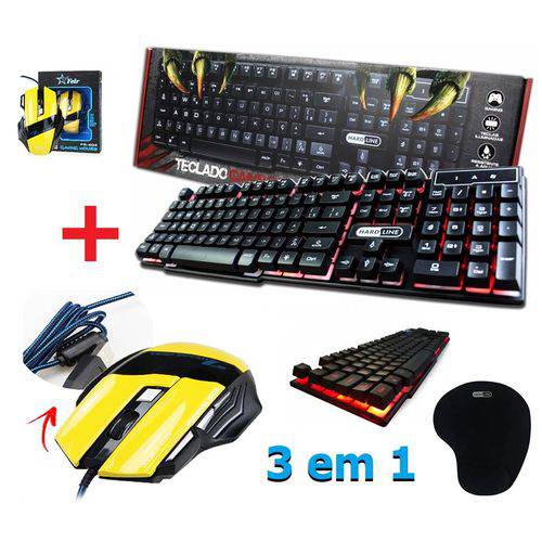 Tamanhos, Medidas e Dimensões do produto Kit Gamer 3 em 1 Teclado Semi Mecânico Iluminado Led + Mouse 7 Botões + Mousepad
