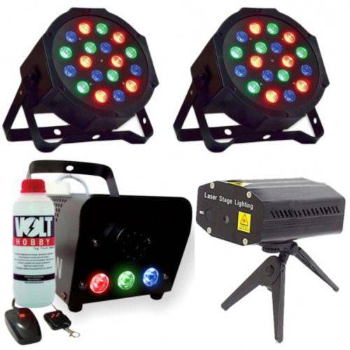 Tamanhos, Medidas e Dimensões do produto Kit Iluminação FESTA DJ 2 Refletores Led Par - LASER Holográfico Máquina Fumaça LED + Líquido FOG