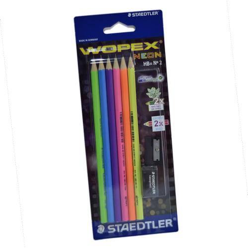 Tamanhos, Medidas e Dimensões do produto Kit Lápis Wopex Neon Hb = N°2 com 1 Apontador e uma Borracha - Staedtler