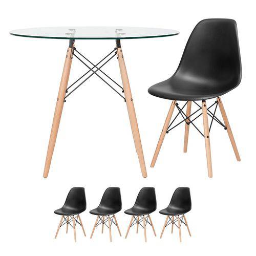 Tamanhos, Medidas e Dimensões do produto KIT - Mesa Eames 90 Cm - Tampo de Vidro + 4 Cadeiras Eames Eiffel DSW - Preto
