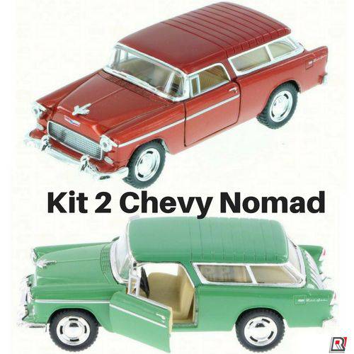 Tamanhos, Medidas e Dimensões do produto Kit 2 Miniatura Carrinho Coleção Chevrolet Chevy Nomad Ano 1955 Vintage Escala 1/40