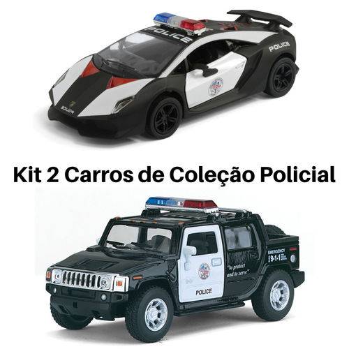 Tamanhos, Medidas e Dimensões do produto Kit 2 Miniatura Carros de Coleção Viatura Policial / Polícia Lamborghini e Hummer Cor Preto