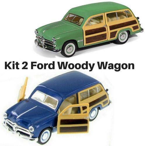 Tamanhos, Medidas e Dimensões do produto Kit 2 Miniaturas Carro de Coleção Antigo Ford Woody Wagon Ano 1949 Escala 1/46