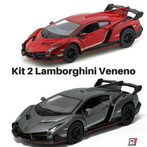 Tamanhos, Medidas e Dimensões do produto Kit 2 Miniaturas Carro de Coleção Lamborghini Veneno 13 Cm de Ferro Escala 1/36