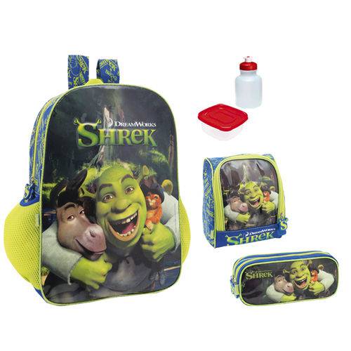 Tamanhos, Medidas e Dimensões do produto Kit Mochila Escolar Infantil de Costas Shrek Original com Lancheira e Estojo