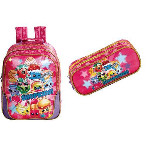 Tamanhos, Medidas e Dimensões do produto Kit Mochila + Estojo Duplo Shopkins Squishes - 7672 e 7675 Xeryus