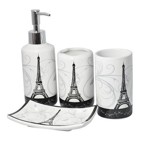 Tamanhos, Medidas e Dimensões do produto Kit para Banheiro 4 Peças Porta Sabonete Líquido Paris Preto e Branco