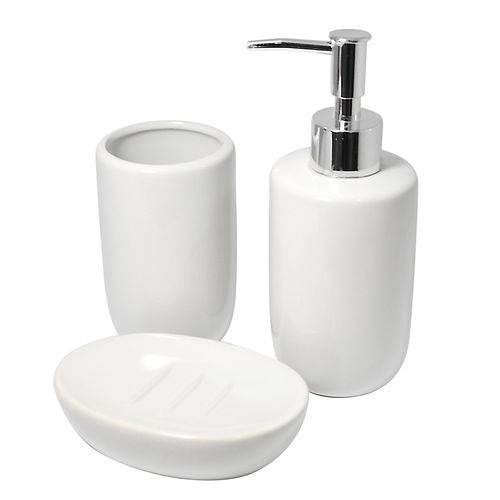 Tamanhos, Medidas e Dimensões do produto Kit para Banheiro 3 Peças Porta Sabonete Líquido Branco Liso