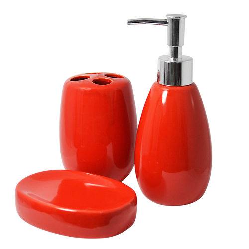 Tamanhos, Medidas e Dimensões do produto Kit para Banheiro 3 Peças Porta Sabonete Líquido Liso Vermelho