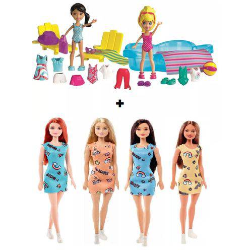 Tamanhos, Medidas e Dimensões do produto Kit Polly Diversão na Piscina + Barbie Fashion Original Mattel