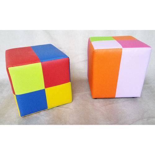 Tamanhos, Medidas e Dimensões do produto Kit 2 Puffs Infantis Coloridos Courino 34x30x30 Puf Pufi Pufe
