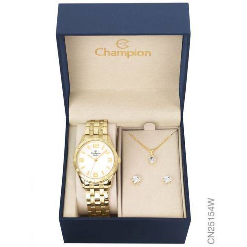 Tamanhos, Medidas e Dimensões do produto Kit Relógio Champion Dourado Feminino Cn25154w + Brincos e Colar
