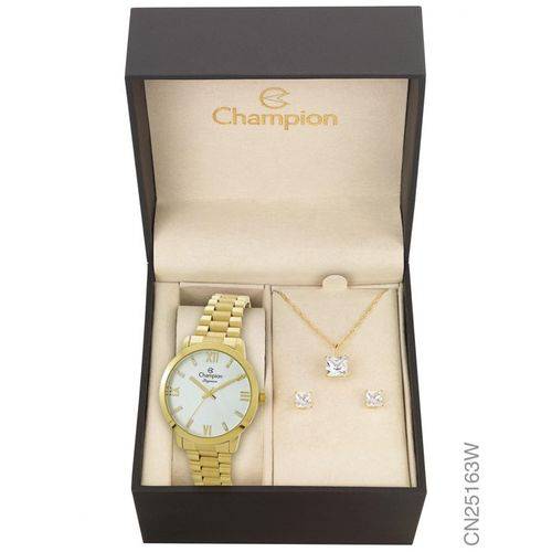 Tamanhos, Medidas e Dimensões do produto Kit Relógio Champion Dourado Feminino Cn25163w + Brincos e Colar