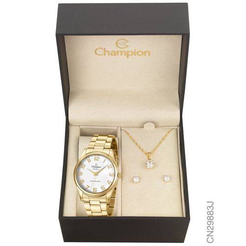 Tamanhos, Medidas e Dimensões do produto Kit Relógio Champion Dourado Feminino Cn29883j + Brincos e Colar