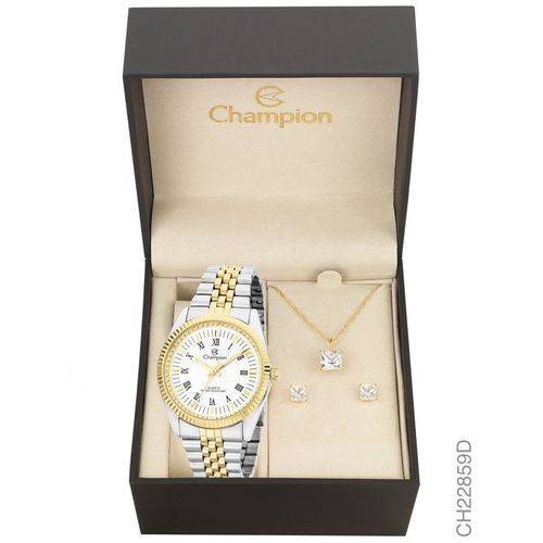 Tamanhos, Medidas e Dimensões do produto Kit Relógio Champion Prateado e Dourado Feminino Ch22859d + Brincos e Colar