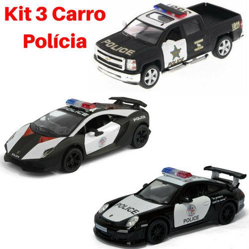 Tamanhos, Medidas e Dimensões do produto Kit 3 Réplica em Miniatura de Carros Policial Policia Ferro Kinsmart