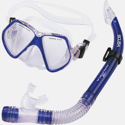 Tamanhos, Medidas e Dimensões do produto Kit Scuba com Máscara de Mergulho e Respirador - Azul - Nautika