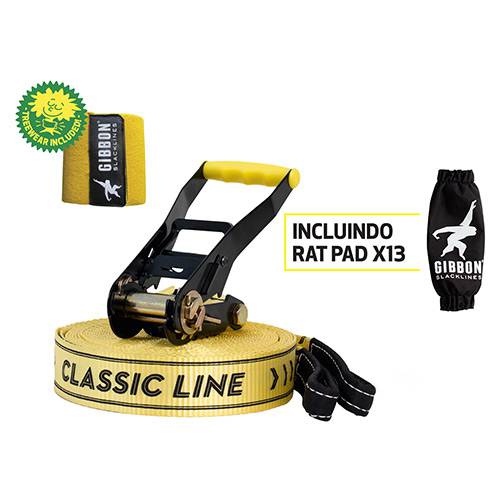 Tamanhos, Medidas e Dimensões do produto Kit Slackline Gibbon Classic Line 15 Metros com Treewear Amarelo