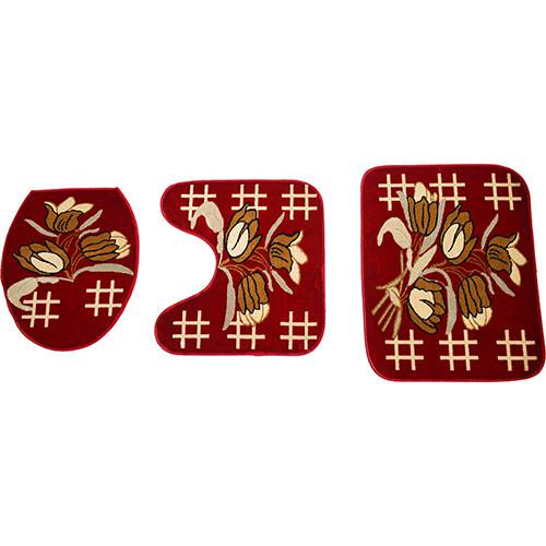 Tamanhos, Medidas e Dimensões do produto Kit Tapetes para Banheiro Royal Luxury Vermelho Veludo 3 Peças - Rayza
