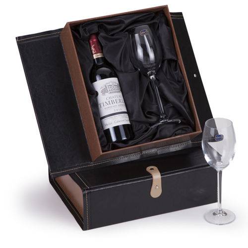 Tamanhos, Medidas e Dimensões do produto Kit Vinho Francês Chateau Timberlay 375ml + 1 Taça de Cristal + Embalagem Especial