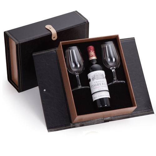 Tamanhos, Medidas e Dimensões do produto Kit Vinho Francês Chateau Timberlay 375ml + 2 Taças + Embalagem Especial