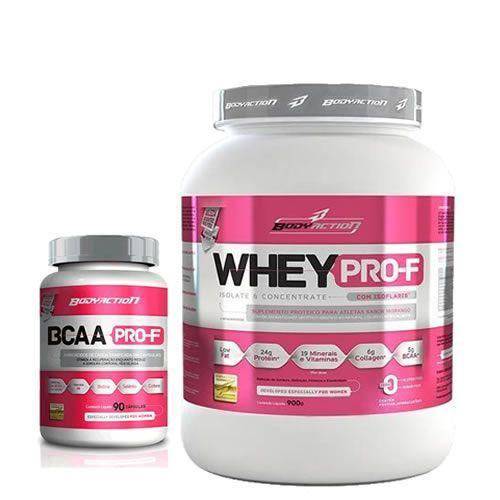 Tamanhos, Medidas e Dimensões do produto Kit Whey Pro-F Morango + Bcaa 90 Cáps Bodyaction