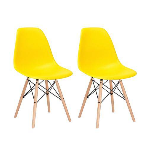 Tamanhos, Medidas e Dimensões do produto Kit - 2 X Cadeiras Charles Eames Eiffel DSW - Amarelo - Madeira Clara