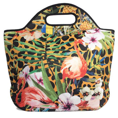 Tamanhos, Medidas e Dimensões do produto Lancheira Térmica Plus Tritengo em Neoprene Onça Flamingos Floral