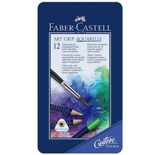 Tamanhos, Medidas e Dimensões do produto Lápis Art Grip Aquarelável Faber-Castell - Estojo Metálico com 12 Cores - Ref 114212