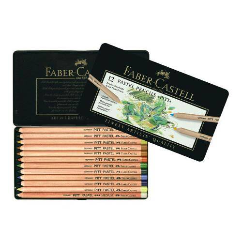 Tamanhos, Medidas e Dimensões do produto Lápis de Cor 12 Cores Mina Pastel Seco Pitt Estojo Metálico Faber-Castell