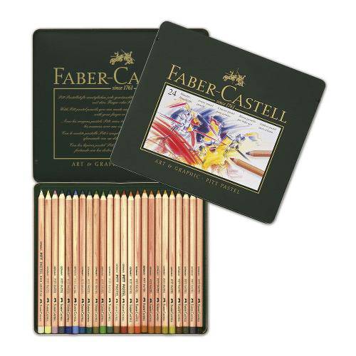 Tamanhos, Medidas e Dimensões do produto Lápis de Cor 24 Cores Mina Pastel Seco Pitt Estojo Metálico Faber-Castell