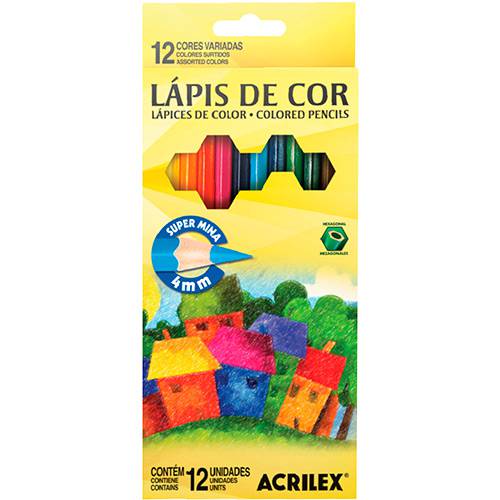 Tamanhos, Medidas e Dimensões do produto Lápis de Cor Acrilex Hexagonal 12 Cores