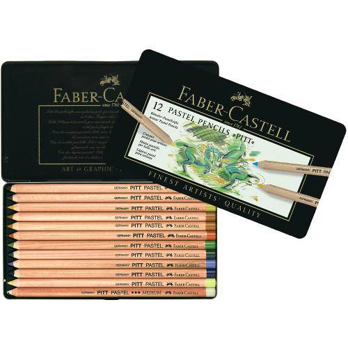 Tamanhos, Medidas e Dimensões do produto Lápis Faber-Castell Mina Pastel Seco Pitt - Estojo Metálico com 12 Cores - Ref 112112