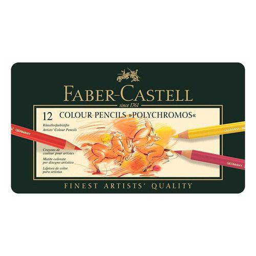 Tamanhos, Medidas e Dimensões do produto Lápis Polychromos Mina Permanente Faber-Castell - Estojo Metálico com 12 Cores - Ref 110012