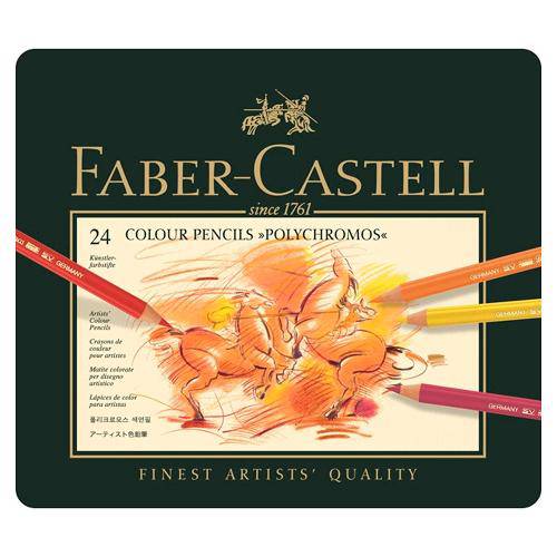 Tamanhos, Medidas e Dimensões do produto Lápis Polychromos Mina Permanente Faber-Castell - Estojo Metálico com 24 Cores - Ref 110024