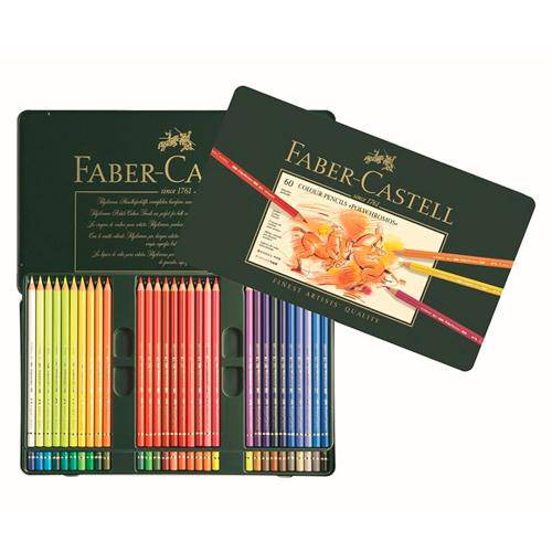 Tamanhos, Medidas e Dimensões do produto Lápis Polychromos Mina Permanente Faber-Castell - Estojo Metálico com 60 Cores - Ref 110060
