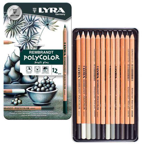 Tamanhos, Medidas e Dimensões do produto Lápis Polycolor Rembradt Lyra com 12 Tons de Cinza - 2001122