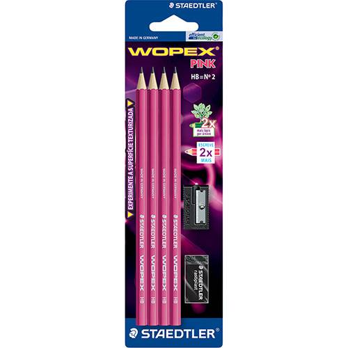 Tamanhos, Medidas e Dimensões do produto Lápis Preto Staedtler Wopex Pink HB 4 Unidades 1 Borracha e 1 Apontador - Tris