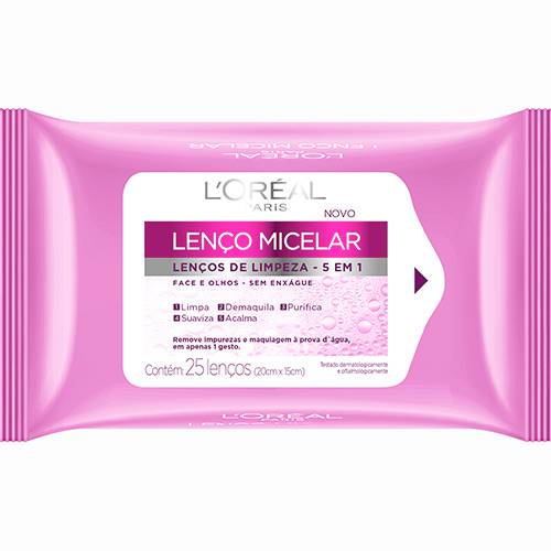 Tamanhos, Medidas e Dimensões do produto Lenços de Limpeza Facial Dermo Expertise Lenço Micelar 5 em 1 - L'Oréal Paris