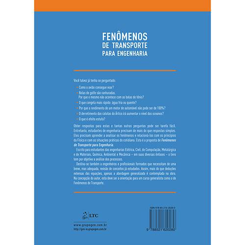 Tamanhos, Medidas e Dimensões do produto Livro - Fenômenos de Transporte para Engenharia